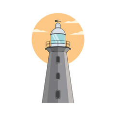 Lighthouse with sun. vector illustration