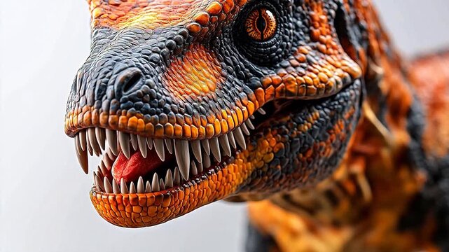 Closeup of a colorful dinosaur head