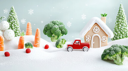 Wintery landscape with produce houses looks festive and inviting