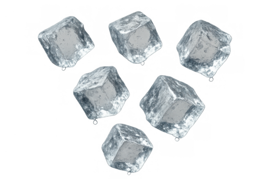 Falling ice cubes creating a cooling effect on a transparent background, perfect for drinks, summer, and cold concepts