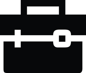 Black briefcase silhouette with a handle and white buckle shows business or travel