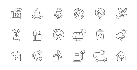 Eco friendly concept. Ecology and environment line icon set. Green energy, recycling and conservation symbols