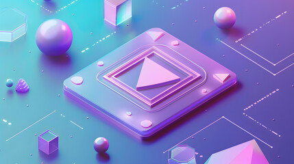 3d Isometric Pastel gradient icon play button