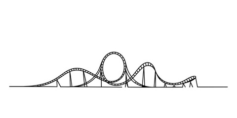 Stylized roller coaster track line art vector illustration featuring thrilling loops and curves, perfect for amusement park and adventure concepts.