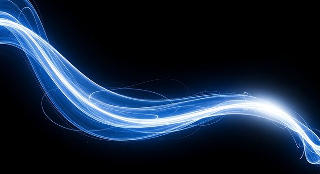 Illustration of abstract blue energy wave flowing on a black background for technology concept - Powered by Adobe