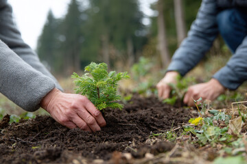 Tree planting hands soil seedling nature eco volunteer forest conservation gardening