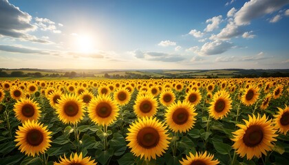 Obraz premium Golden Sunflowers under Blue Summer Sky
