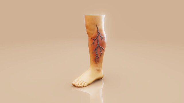 Conceptual 3D animation of a leg with varicose veins