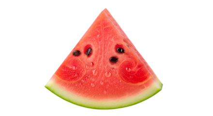 A juicy slice of watermelon with seeds, isolated on a transparent background