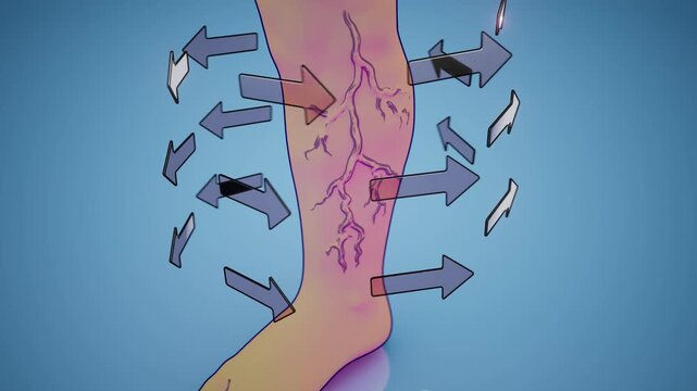 Conceptual 3D animation of a leg with varicose veins