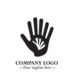 Obraz premium Minimalist Black Hand Logo Symbol on White Background in Clean Modern Silhouette Style