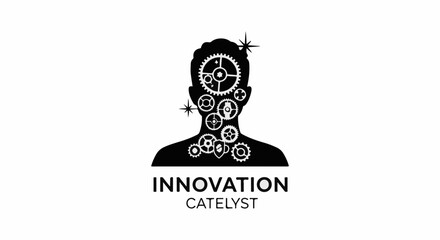 Silhouette of a person's head filled with intricate gears, symbolizing innovation and a catalyst for change.