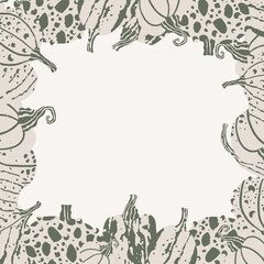 Frame of minimalistic pumpkins in Scandinavian style, good for thematic emblem, banner, calligraphy poster, greeting card, party invitation