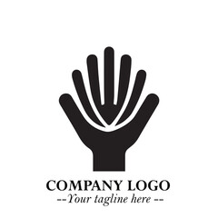 Obraz premium Minimalist Black Hand Logo Symbol on White Background in Clean Modern Silhouette Style