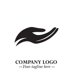 Minimalist Black Hand Logo Symbol on White Background in Clean Modern Silhouette Style