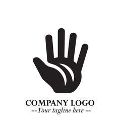 Obraz premium Minimalist Black Hand Logo Symbol on White Background in Clean Modern Silhouette Style