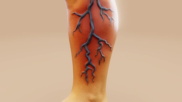 Conceptual 3D animation of a leg with varicose veins