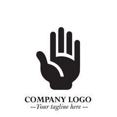 Minimalist Black Hand Logo Symbol on White Background in Clean Modern Silhouette Style