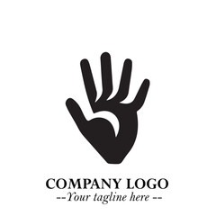 Minimalist Black Hand Logo Symbol on White Background in Clean Modern Silhouette Style