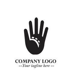 Obraz premium Minimalist Black Hand Logo Symbol on White Background in Clean Modern Silhouette Style