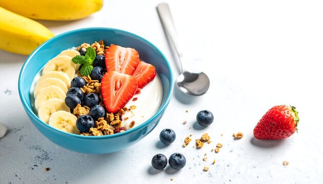 Healthy Breakfast Bowl with Fresh Fruits and Granola.