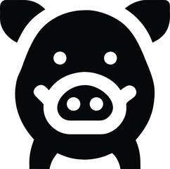 Simple black icon depicts a cartoon pig with a friendly face and clear details