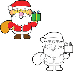 Cute Santa Claus cartoon easy coloring page book for kids activity