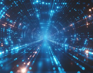 Obraz premium Abstract Digital Tunnel with Glowing Blue Lights and Data Flow