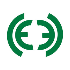 A modern, abstract logo design featuring two mirrored 