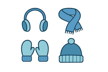 Set of warm winter accessories including scarf mittens earmuffs and knitted beanie hat