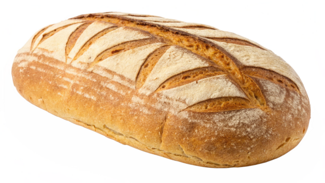 Artisan sourdough bread loaf with a decorative score pattern, isolated on transparent background