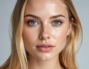 Obraz premium Stunning portrait of a fair-skinned blonde woman with captivating blue eyes