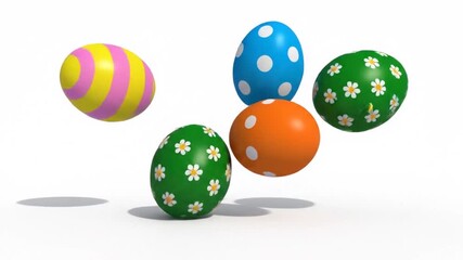 Vibrantly decorated Easter eggs suspended in a dynamic floating arrangement, symbolizing the joyful spirit of spring and holiday celebrations, perfect for festive designs - Powered by Adobe