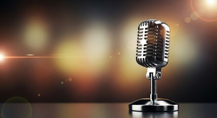 Vintage microphone with glowing bokeh in a studio setting
