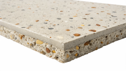 Closeup of a terrazzo concrete slab showing aggregate, isolated on transparent background