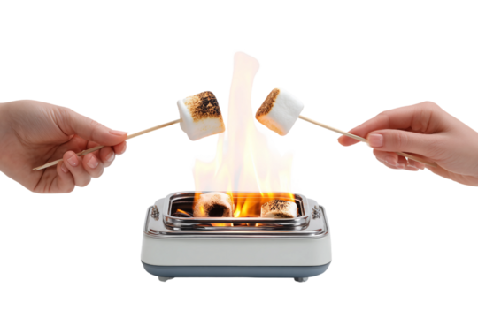 Modern electric smores machine roasting marshmallows at home isolated on transparent background