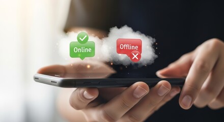 Digital connectivity concept: online and offline status display on smartphone