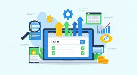 Digital marketing strategy and seo analysis concept for successful online growth