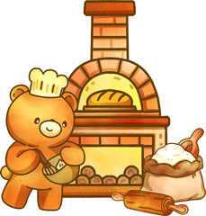 Bear Hug Bakery Composition 11 – Cozy Bear Baking Scene Illustration