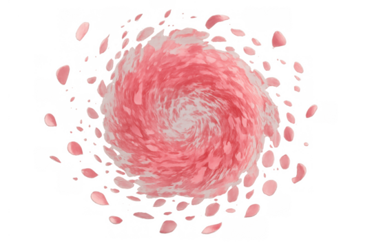 Pink rose petals swirling in a magical vortex, symbolizing love, romance, spring, and celebration on a transparent background