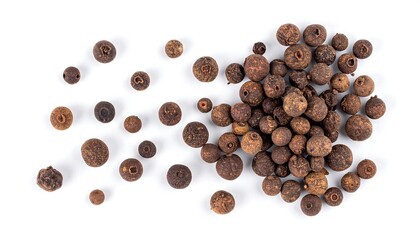 Pile of Allspice Berries on White Background, Close-Up View.