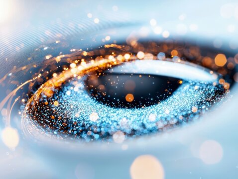 A close-up, abstract view of a swirling vortex of blue and orange light particles, creating a sense of motion and energy with a bokeh effect. - Powered by Adobe