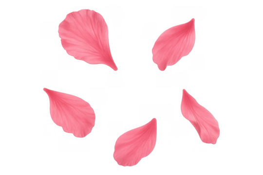 Pink flower petals falling creating a romantic floral background isolated on transparent background for spring designs