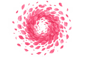Pink flower petals swirling in a gentle vortex, creating an abstract blossom motion with a transparent background