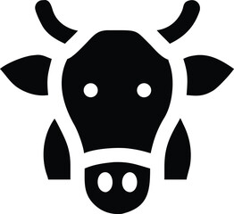 Solid black silhouette of a cow head features horns and simplified facial details