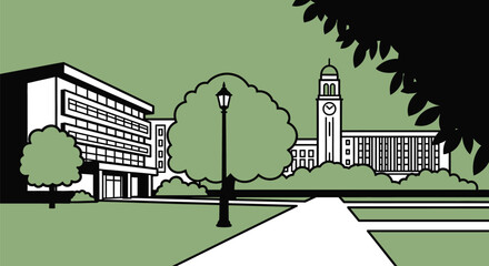 Campus university building architecture design illustration art