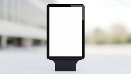 Standing vertical black outline white billboard on blurred background, perfect clean mockup for advertising
