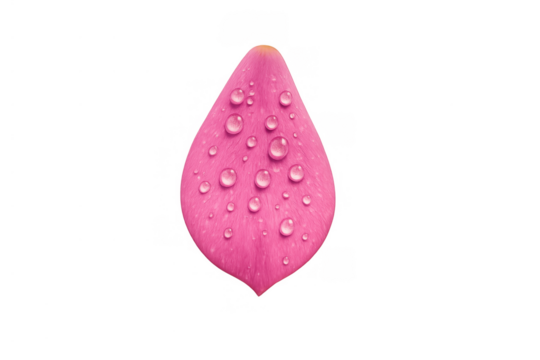 Pink flower petal collecting water drops, symbolizing freshness, purity, and nature, isolated with a transparent background