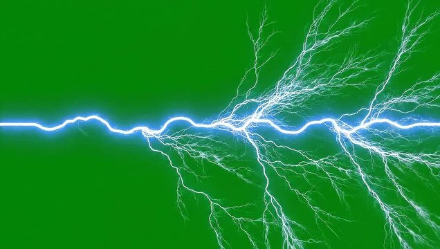Bright Blue Lightning Bolt on a Green Background Energy, Power, and Nature's Force