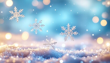 Naklejka premium 雪の結晶と青いキラキラ光るクリスマス背景